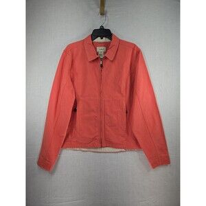 LL Bean Field Jacket Womens XL Coral Salmon Pink Canvas Cotton Zip Vintage 90s